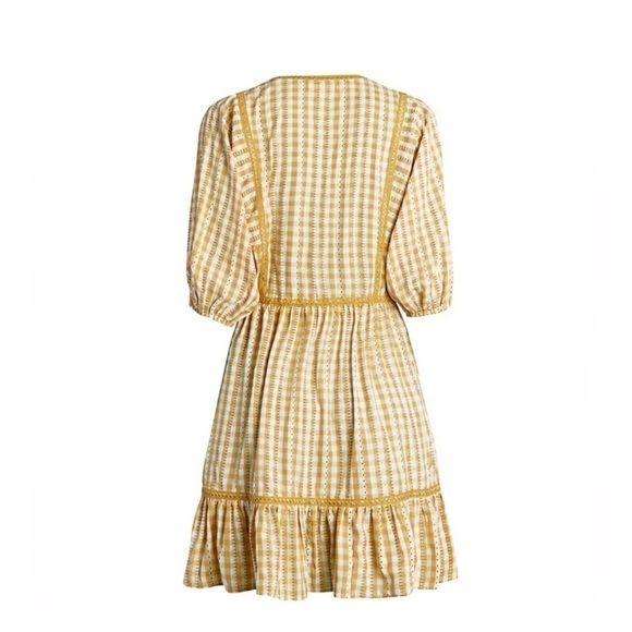 Max Studio yellow checkered gingham embroidered daisy dress - Picture 7 of 8